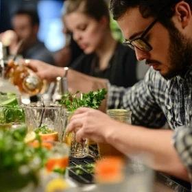 Gruppe beim Cocktailmixen