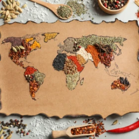 Weltkarte aus Gewürzen