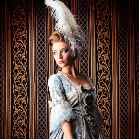 Frau in einem Kostüm im Stile des Rokoko