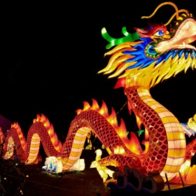 Chinesischer Drachen beleuchtet bei Nacht