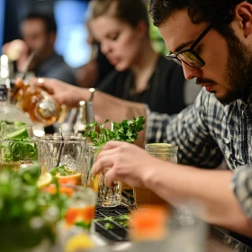 Gruppe beim Cocktailmixen