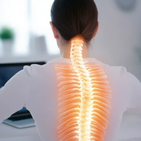 Darstellung wie die Wirbelsäule bei einer schiefen Haltung am Arbeitsplatz steht