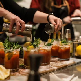 Cocktails werden an einer Bar zubereitet