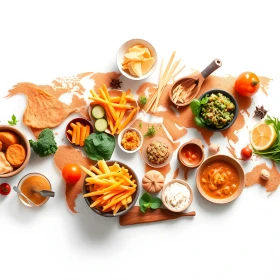 Weltkarte mit Gewürzen und Lebensmitteln