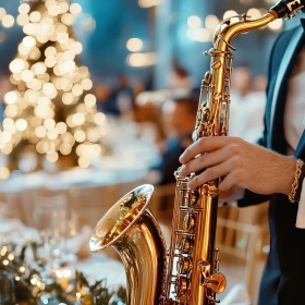 Saxophonspieler bei einer Weihnachtsfeier