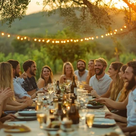 Sommerfest outdoor, lange Tafel, Lichterketten