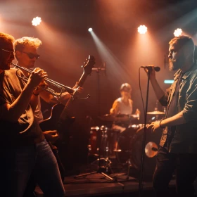 Band singt und spielt live auf einer Bühne