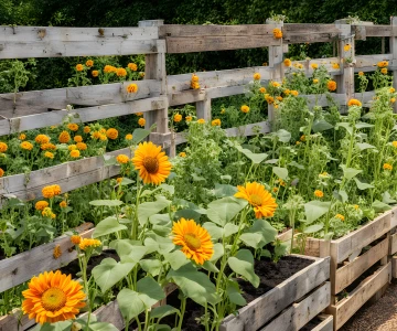 Hochbeet mit orangenen Pflanzen