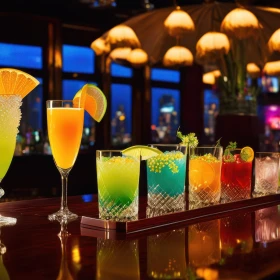 verschiedene bunte Cocktails auf dem Tresen