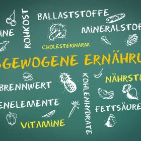 Tafel mit verschiedenen gesunden Begriffen