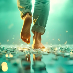 Mensch läuft über Glasscherben