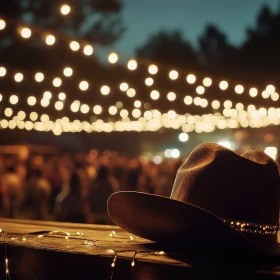 Cowboyhut bei einer nächtlichen Veranstaltung im Freien
