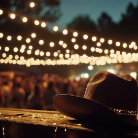 Cowboyhut bei einer nächtlichen Veranstaltung im Freien