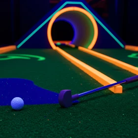 Minigolf unter Schwarzlicht mit bunten Farben