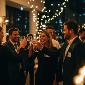 Businessevent, Personen stoßen mit Sekt an