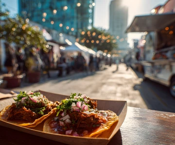 Foodtruck mit mexikanischem Essen auf einem Straßenfest