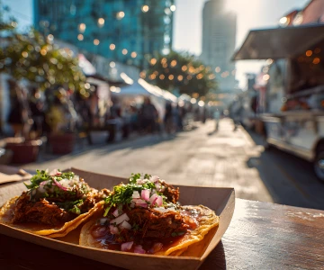 Foodtruck mit mexikanischem Essen auf einem Straßenfest