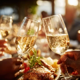 Menschen stoßen mit Sektgläsern an