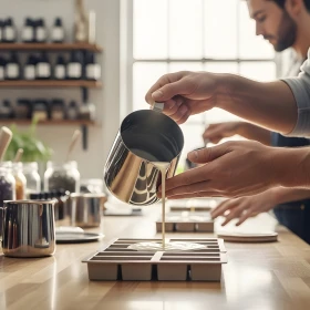 heißer Kerzenwachs wird in Form gegossen