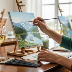 Person malt eine Leinwand als Entspannung