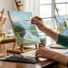 Person malt eine Leinwand als Entspannung