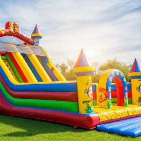 Kinderhüpfburg in bunten Farben mit Rutsche, Schloss