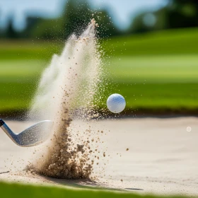 Golfball wird aus einem Sandloch rausgeschossen