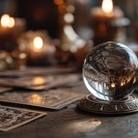 Kugel und Karten liegen auf einem Tisch