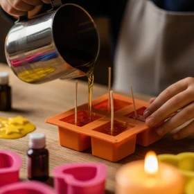 Kerzenwachs wird in Silikonform gegossen