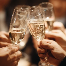 Menschen stoßen mit Sekt an