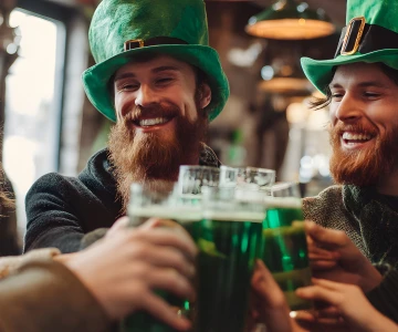 Freunde feiern St. Patrick's Day in einem irischen Pub