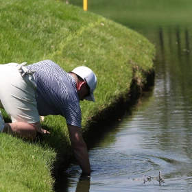 Mann angelt Golfbau aus dem Wasser