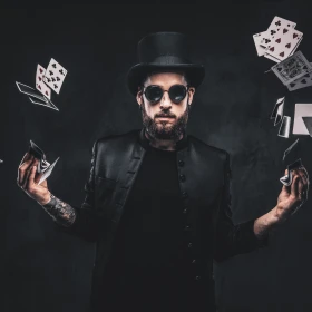 Künstler mit Kartentrick