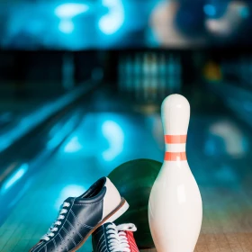 Bowlingzubehör auf einer Bowlingbahn