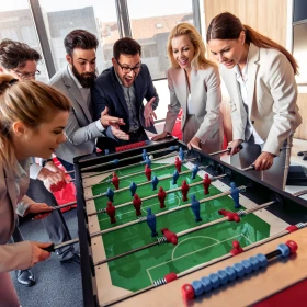 Freunde spiele zusammen Tischkicker