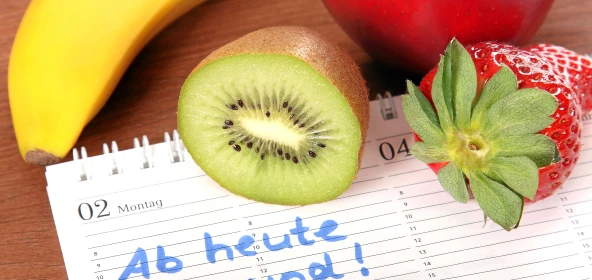 Botschaft "Ab heute gesund!" mit Obst darum
