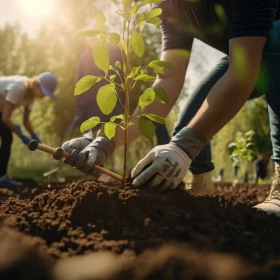 Person pflanz einen kleinen Baumsetzling