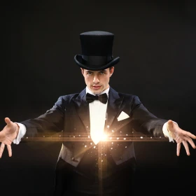 Man hat einen Lichtstrahl zwischen beiden Händen