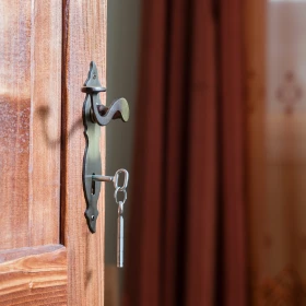 Holztür mit Schlüssel