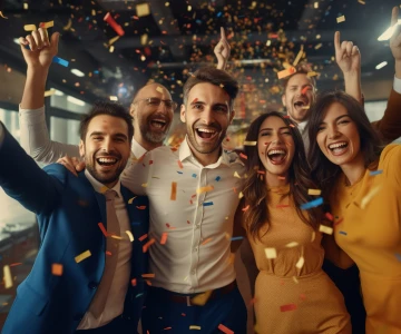 Gruppe von Menschen feiert mit Konfetti