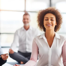 Businessleute machen gemeinsam Joga in Businesskleidung