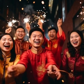 EVINTA_Chinesisches Neujahrsfest_Bild01 Asiaten feiern mit Wunderkerzen
