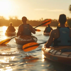 Kanu fahren im Sonnenuntergang