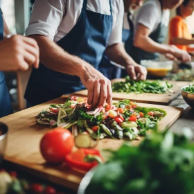 Gemüse wird geschnitten bei einem Kochevent