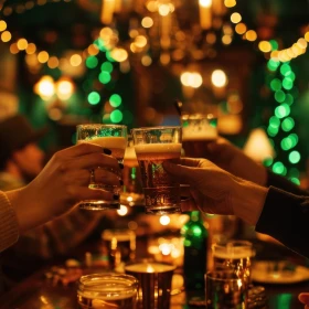 Party in einem irischem Pub, mit Bier anstoßen