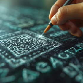 QR-Code wird mit einem Stift gezeichnet