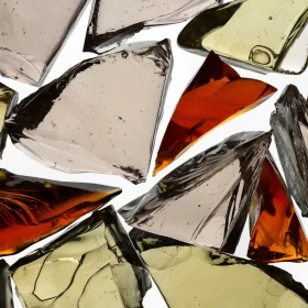 Glasscherben in weiß, grün und braun