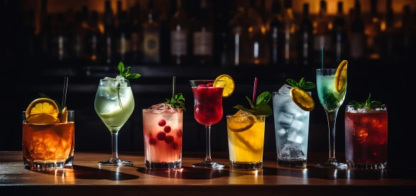 bunte Cocktails auf einem Tresen