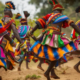Gruppe tanz in typisch afrikanischer Kleidung