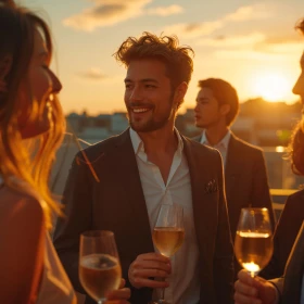 Personen unterhalten sich gemeinsam während eines Sonnenuntergang